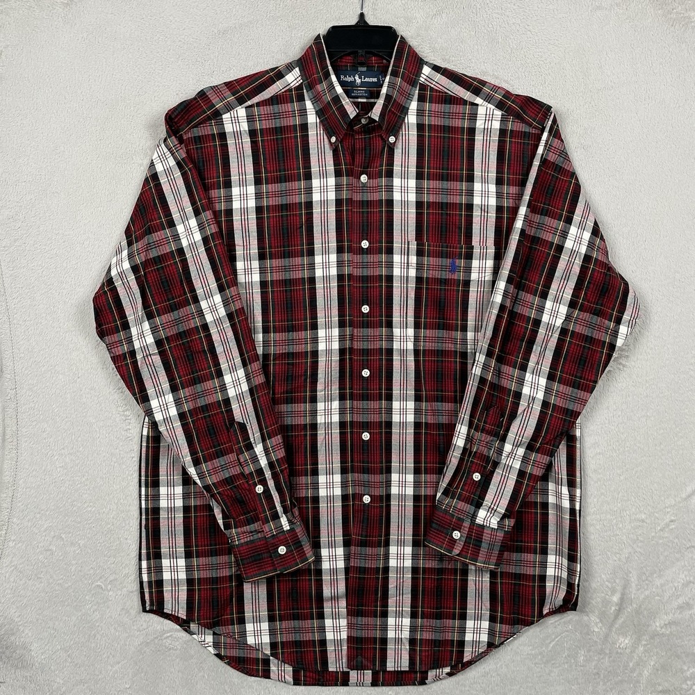 Ralph Lauren Shirt Mens Large Red Plaid Oxford‎ Cotton Button Down Western Rodeo - Picture 2 of 7